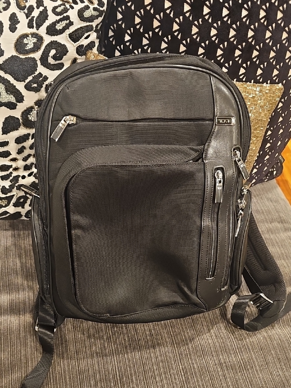 Tumi Black Nylon and Leather-Trim Sleek Backpack